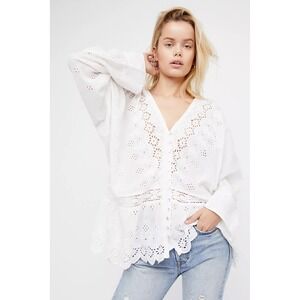 Free People Women's Sweet Sammy Jo Eyelet Tunic Size Small - White